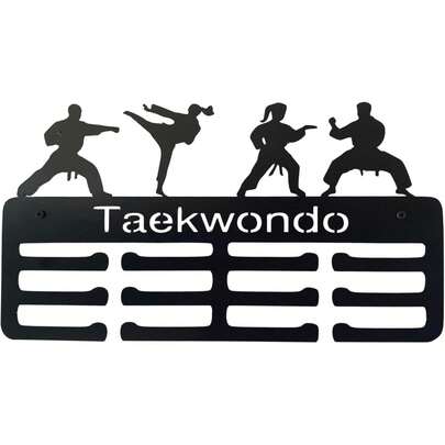 EstiloMedallero De Taekwondo Para Pared Color Negro, Colgador Para Medallas De Metal TKD, Soporta Hasta 48 Medallas En Sus 12 GanchosVersióN Mejorada