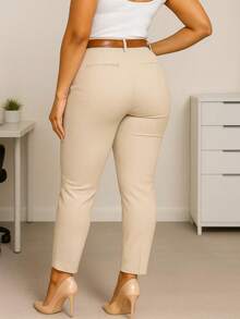 Pantalón de Vestir para Dama con Cinturón. Tela Strech. Ajuste Perfecto Push Up - Beis - Ver 2