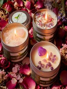 Crystal Scented Candles Gift Set With 1 Heart-Shaped Carved Crystal Stone, Soy Scented Wax, Amethyst, Pink Crystal, Net Content 100g/24 Hour Burn Time - Multicolor - View 2