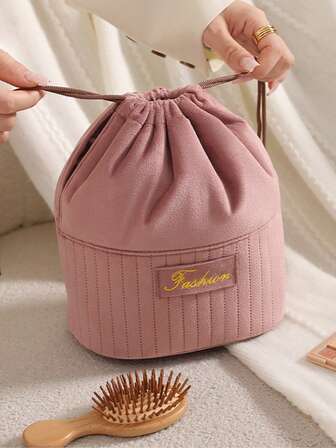 Sminkväska med fleece och dragsko, kosmetikaväska för resor, bärbar sminkväska med stor kapacitet, multifunktionell