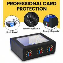 WSXC Trading Card Storage Box - 2400+ Commander Card Deck Case With See-Through Display Top For YuGiOh TCG PTCG MTG Box With 12 Dividers 4 Supporters Black And Blue - Blue - View 4
