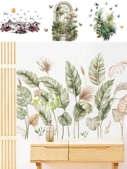 1 pezzo/2 pezzi - Carta da parati - [Piante, Dipinto di paesaggio] Decorazione per la stanza dei bambini, decorazione per la casa, adesiva, decorazione per la cameretta del bambino, decorazione per la camera delle ragazze, adesivi rimovibili per pareti per regali personalizzati, decorazione per pareti, soggiorno, camera da letto delle ragazze, adesivi per finestre - Decorazione da parete carina e creativa per la decorazione della stanza dei bambini, della camera da letto