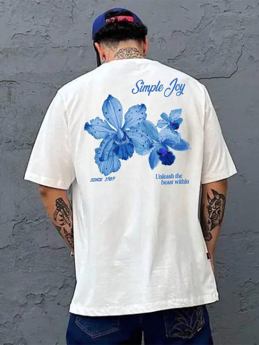 Áo thun nam tay ngắn in họa tiết cá nhân, thoải mái và thoáng khí, phù hợp cho mùa hè, phong cách - trắng - Xem 1