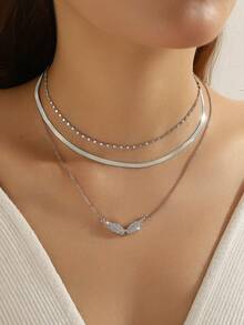 3 件套优雅别致时尚奢华闪亮彩色方晶锆石心形、蝴蝶、花瓣、圆形、方形、鱼形、海马、蜜蜂、六边形、泪珠吊坠项链套装，适合毕业典礼、派对、婚礼、新娘、伴娘、女友、生日、情人节、妇女节、感恩节、新年礼物 - 銀色 - 查看 37