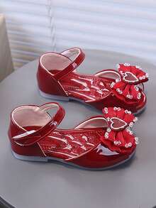 1 Pair Toddler Girls' Fashionable Flat Sandals, Elegant & Versatile Open Toe Princess Sandals - Red - View 3