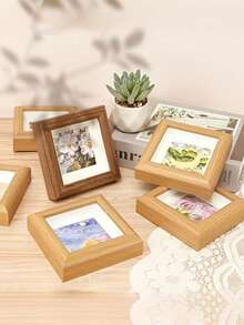 1pc Mini Square Wooden Photo Frame - Hanging Display Decoration, Gift For Valentine's Day And New Year, Wedding Photo Frame - Multicolor - View 1