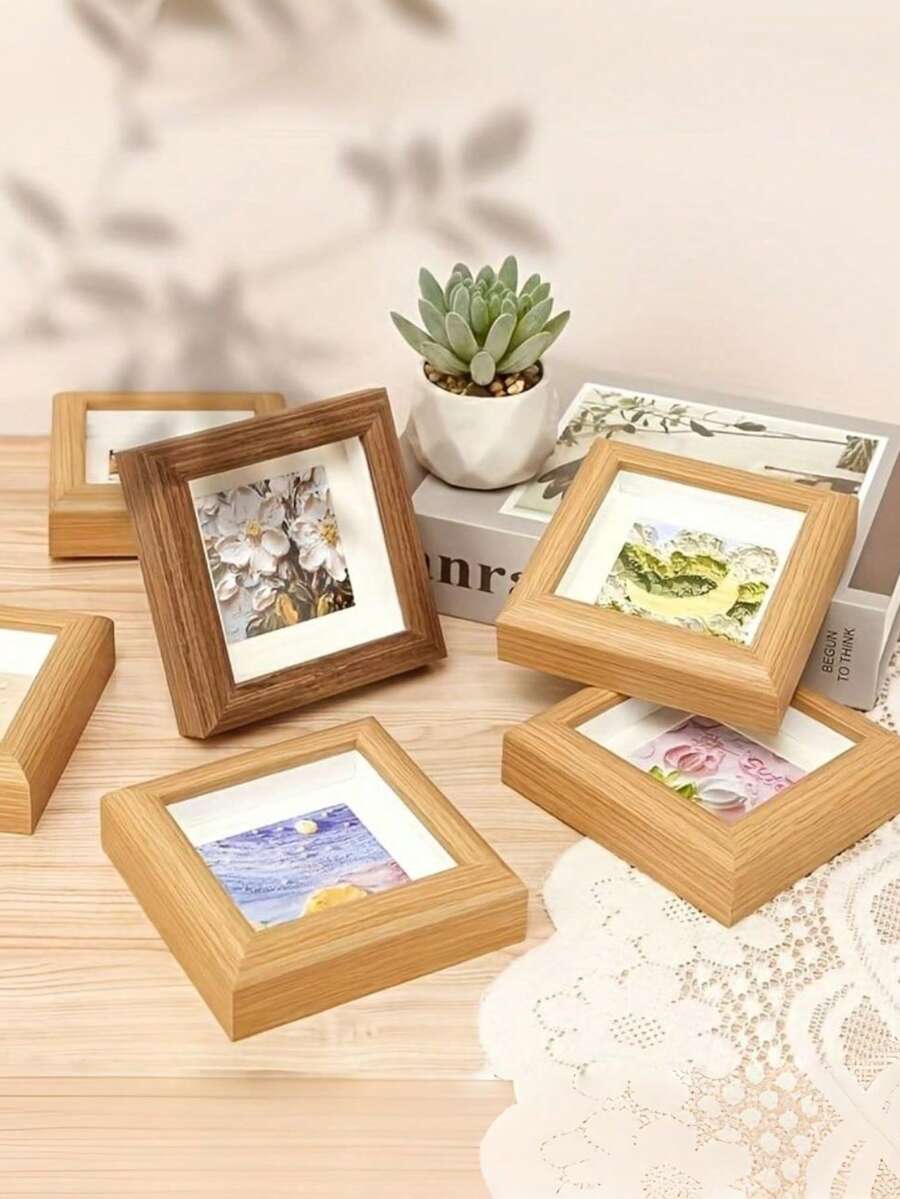1pc Mini Square Wooden Photo Frame - Hanging Display Decoration, Gift For Valentine's Day And New Year, Wedding Photo Frame - Multicolor - View 1