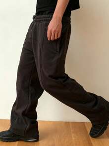 Men's Casual Solid Color Drawstring Waist Sports Pants, All Seasons