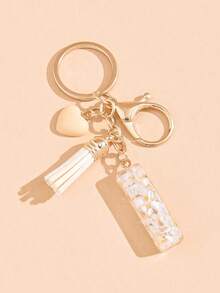 26 Choices Red Epoxy First Initial Letter Keychain, Cute Heart Tassel Keychain, Fashion Bag Accessory Wallet Charm Pendant, Party Favors, Suitable As Gifts For Friends - Beige - View 23