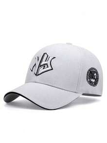 1pc Men NEW YORK Geometric Letter Embroidered Baseball Cap, Outdoor Sun Protection Casual Hat, Adjustable, Suitable For Spring And Autumn Traveling, Vacation At The Beach Street - White - View 3