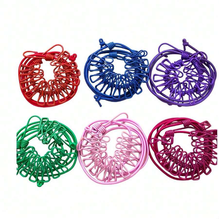 6 قطع طقم حبل غسيل محمول مع 12 مشبك، مقاوم للرياح للسفر، مطاطي وقابل للسحب، مناسب للحديقة والمنزل العطلات والفنادق. خفيف الوزن، متين، موفر للمساحة، قابل للتعديل الطول، مناسب للاستخدام الداخلي والخارجي مثل الحمام والشرفة والمركبة السياحية والتخييم والشاطئ والمنزل. - متعدد الألوان - مشاهدة 1