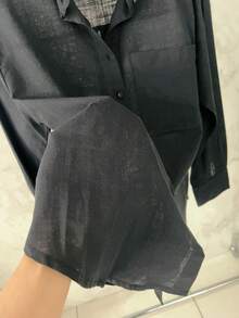 Lightweight Women's Set | Long-Sleeved Shirt And Shorts With Elastic At The Back | Semi-Sheer - 黑色 - 查看 6