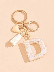 26 Choices Red Epoxy First Initial Letter Keychain, Cute Heart Tassel Keychain, Fashion Bag Accessory Wallet Charm Pendant, Party Favors, Suitable As Gifts For Friends - Beige - View 28