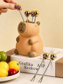 1pc Cute Cartoon Capybara Pen Holder, Personalized Desk Decoration Makeup Brush Storage,School Supplies,Back To School - Multicolor - View 3