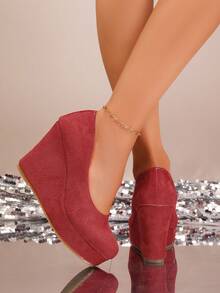 Women's Red Platform Slip-On High Heel Shoes