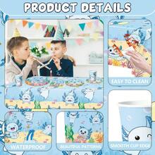 D114Pcs Blue Axolotl Birthday Party Plies Include Banner-Backdrop-Balloons-Cake Topper-Cupcake Toppers-Tableware-Plates-Napkins-Cups-Cutlery-Tablecloth For Blue Axolotl Party Decorations - Màu xanh lam - Xem 3