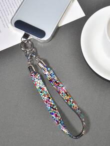 1pc Luxury Bling Crystal Rhinestone Lanyard Wrist Strap, Fashionable Wide Bracelet Strap For Women, Suitable For Outdoor Travel, Hiking, Shopping, Anti-Lost Phone Holder