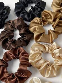 12/1 Pc Hair Clips Silky Scrunchies Satin Scrunchies Black Brown Scrunchie Pack Ponytail Holder Hair Scrunchies Silk Scrunchy Hair Bands Hair Ties, Casual,Cute,Hair Accessories,Hair RIbbons ,Hair Elastics ,Hair Rubber Bands ,Hair Rope ,Elastic Hair Tie