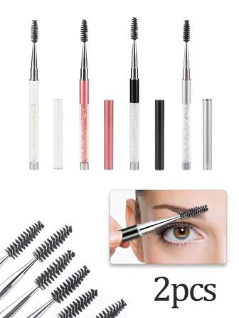 2支装可重复使用旅行眉刷，带盖睫毛刷，睫毛嫁接化妆工具，女士化妆配件