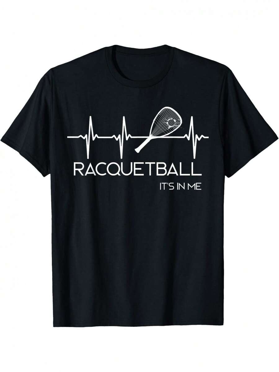 Men's Casual T-Shirt, Fashionable Outdoor Outfits, Holiday Gifts, Squash. It's In My Heart. Squash Action T-Shirt. T-Shirt, Short Sleeve Printed Crew Neck T-Shirt, Gift For Men, Dad, Husband, Grandad, Black - 黑色 - 查看 1