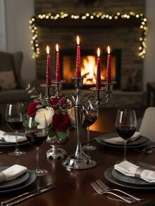 1件/套 波西米亚风锌合金桌面装饰五臂/三臂烛台，金色复古俱乐部家居客厅节日浪漫氛围装饰烛台，结婚纪念日浪漫氛围装饰，家居装饰，壁炉，圣诞派对，乔迁礼物，婚礼，餐厅，派对烛台，壁炉装饰烛台 - 槍黑色 - 查看 6