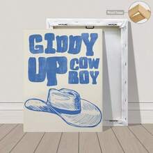 1pc Vintage Cowboy Hat Print_Blue Retro Western Art, Frameless Wall Art, Premium Poster - Multicolor - View 14