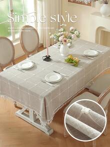 1件米色刺绣花卉桌布，简约农舍风格，长方形，适用于家庭、派对、酒店、餐厅、餐桌聚会及节日礼品，实用易清洁，适合客厅茶几/婚礼，四季皆宜，多种尺寸可选