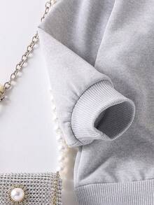 2件套幼儿女童休闲校园风字母印花卫衣和百褶裙套装，春秋季 - 灰色 - 查看 4