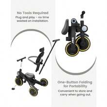 Kids TricyclesBaby Tricycle 7-In-1 Multifunctional Trike With Adjustable Parent Handle Safety Harness And Wheel Brakes Removable Canopy Stroll Trike For Boys And Girls Ages 18 Months-5 Years BlackKids Tricycles - Black - View 7