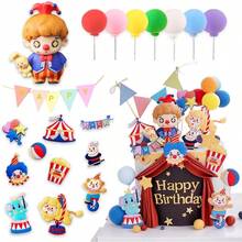 DCircus Clown Birthday Cake Decoration Set 20 Pieces Including PVC Clown Figurine With Bunny "HAPPY" Mini Cake Banner Circus Elements And Colorful Clay Balloons For Party Decorations - Ymx053 - Xem 1