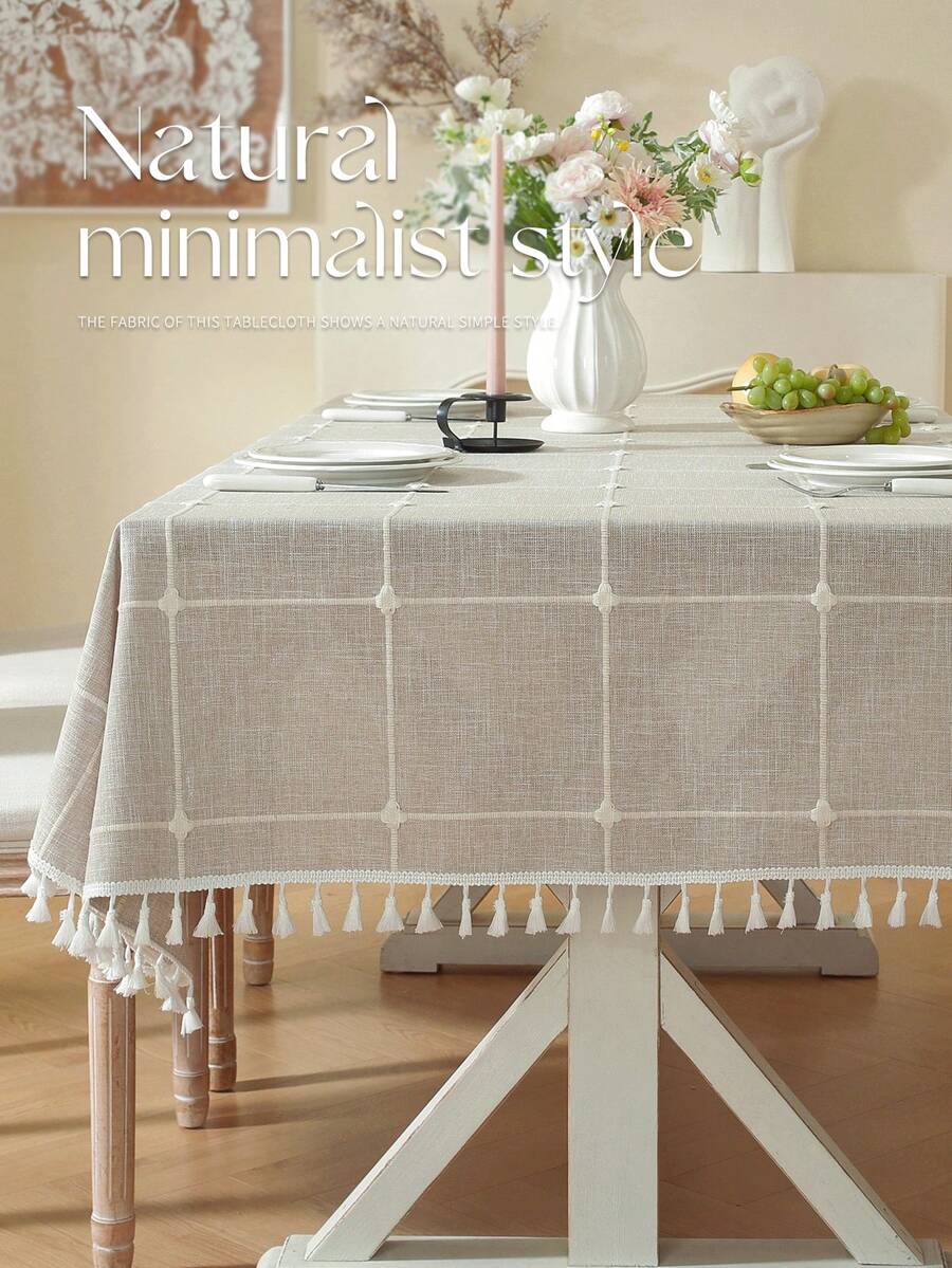 1件米色刺绣花卉桌布，简约农舍风格，长方形，适用于家庭、派对、酒店、餐厅、餐桌聚会及节日礼品，实用易清洁，适合客厅茶几/婚礼，四季皆宜，多种尺寸可选