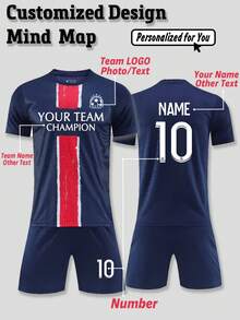 قميص كرة قدم باريسي الطراز للرجال مخصص 2425 - قميص قصير الأكمام + شورت، قابل للتخصيص باسم ورقم وشعار الفريق، هدية مثالية للرجال، أنيق، كاجوال، بسيط، مخصص، فريد، ملابس رجالية، خزانة ملابس أساسية، ملابس الشارع، مناسب لأعياد الميلاد والمناسبات والمدرسة والمباريات والرياضة والتسلق - أزرق غامق - مشاهدة 1