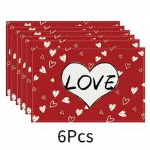 1 pieza Mantel individual con diseño de corazón, mantel de mesa de comedor, decoración navideña, mantel para desayuno, accesorio de cocina, mantel individual fácil de limpiar, adecuado para el hogar, restaurante, decoración de cocina y comedor - Multicolor - Ver 24