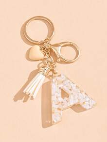 26 Choices Red Epoxy First Initial Letter Keychain, Cute Heart Tassel Keychain, Fashion Bag Accessory Wallet Charm Pendant, Party Favors, Suitable As Gifts For Friends - Beige - View 15