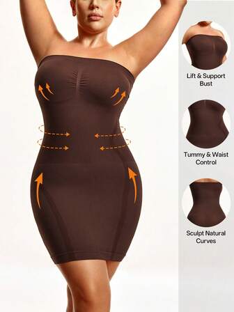 Plus Size Women Strapless Bodysuit With Detachable Straps, Tight Fitted Jumpsuit, Summer