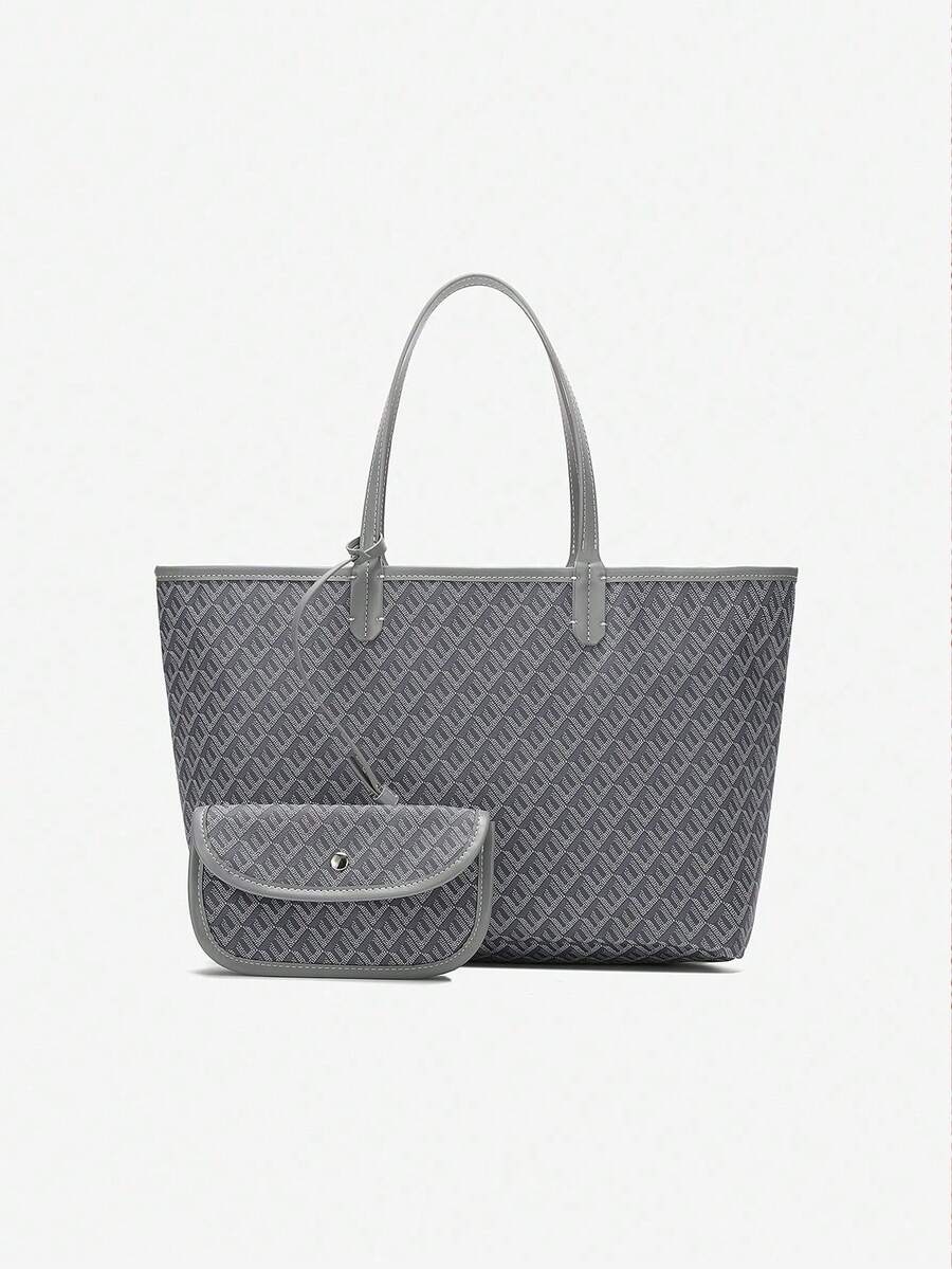 女士时尚新款简约手提包套装，包括单肩包、大容量托特包、多功能办公手提包、钱包和学生单肩包。