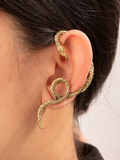 1 pezzo Elegante e alla moda orecchino a fascia in metallo occidentale con doppio serpente per donne