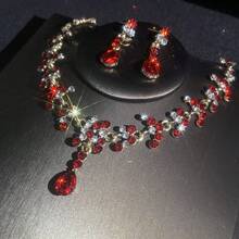1 Set Bridal Party Banquet Accessories, Fashionable Luxury Sparkling Rhinestone Jewelry Set - Necklace, Earrings, 3pcs - Jewelry Set - View 7