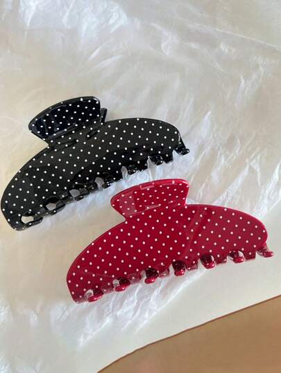 1pc New Simple White Polka Dot Red Black Hair Clip Accessory Women Hair Claw Hair Clutch Women Bandanas Winter Hair Accessories Elegant Claw Clip