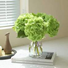 2pcs/4pcs Faux Light Green Hydrangea Flowers With Stems & Leaves, Realistic Touch - Suitable For Home Decor, Wedding Bouquets, Tabletop Centerpieces And Party Decorations.