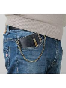 YUQING.FC Cartera Para Hombre Tipo Tarjetero Con Cadena Antirrobo #3226 - Negro - Ver 5