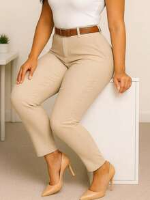 Pantalón de Vestir para Dama con Cinturón. Tela Strech. Ajuste Perfecto Push Up - Beis - Ver 4