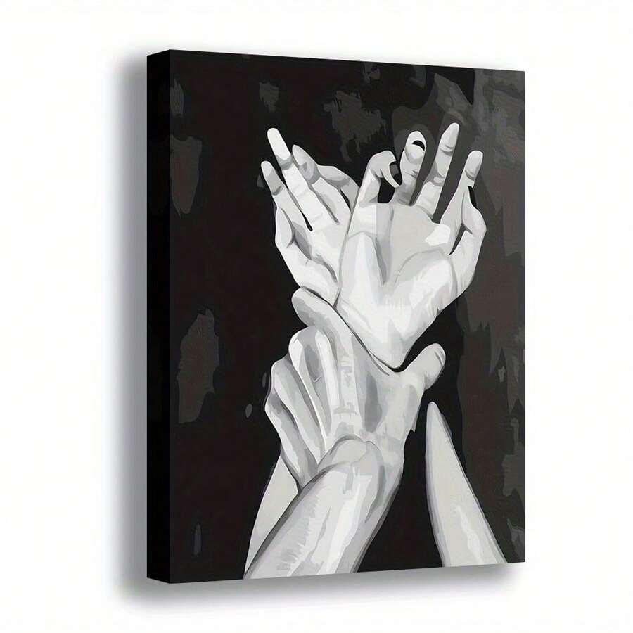 Arte de pared en lienzo de gesto abstracto plano 2D - Minimalismo retro moderno y pintura a mano, decoración elegante para oficina en casa, pieza única - Multicolor - Ver 1