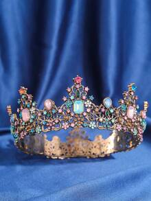 1pc Luxury & Elegant Baroque Rhinestone Queen Crystal Crown, Bridal Wedding Headpiece, Party & Prom Hair Accessory - Multicolor - View 16