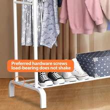 Multifunctional Coat  Clothing Double Rod Hanger With Shelf Freestanding White - White - View 8
