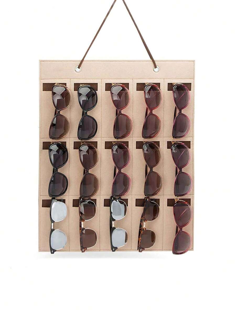 1pc Hanging Glasses Storage Bag, Beige Polyamide Multi Grid Glasses Storage Bag Home, Gender Reveal Party, Birthdays, Weddings, Parties, Colleagues, Friends, And Family, Back To School - 淺褐色的 - 查看 1