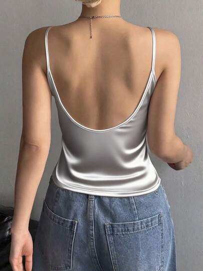 1pc Solid Color Backless Camisole, Suitable For Daily Wear And Dates