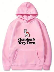 2 0 2 5 Canada Traditional Letter October's Very Own Printed European Size Spring Autumn Men's Loose Hoodie Comfortable Pullover Sweatshirt - Black - View 4
