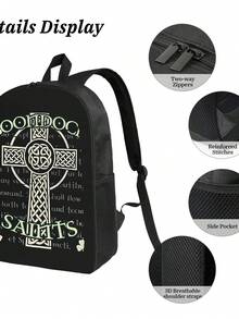 Boondock Saints Celtic Cross Design Fashionable Geometric Pattern Backpack -  (All-Match) Style For Women & Men - Black - View 5