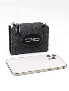 Women's Short Wallet, Woven Texture Soft Refined PU Wallet, Fashion Snap Closure Double Zipper Large Capacity Multi-Function Wallet Card Holder, Lightweight Minimalist Clutch Suitable For Holiday Gifts - Black - View 7